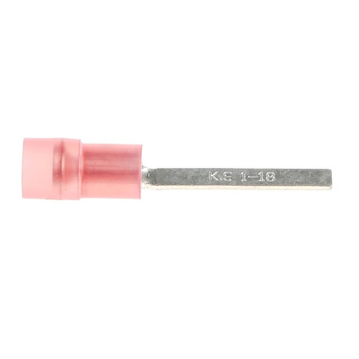 RS PRO Insulated Crimp Blade Terminal 18mm Blade Length, 0.5mm² to 1.5mm², 22AWG to 16AWG, Red