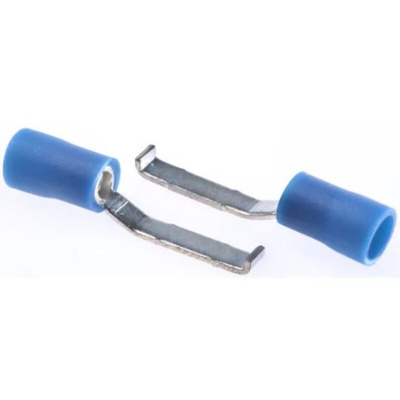 RS PRO Hooked Insulated Crimp Blade Terminal 17.4mm Blade Length, 1.5mm² to 2.5mm², 16AWG to 14AWG, Blue