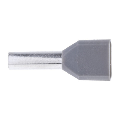 RS PRO Insulated Crimp Bootlace Ferrule, 12mm Pin Length, 3.8mm Pin Diameter, 2 x 4mm² Wire Size, Grey