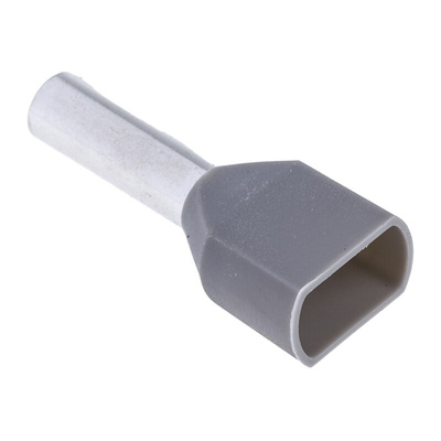 RS PRO Insulated Crimp Bootlace Ferrule, 12mm Pin Length, 3.8mm Pin Diameter, 2 x 4mm² Wire Size, Grey
