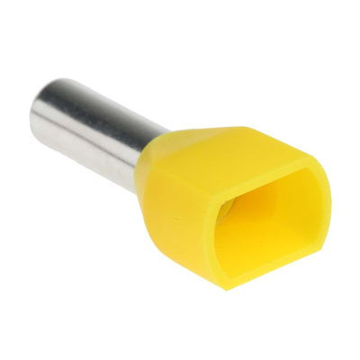 RS PRO Insulated Crimp Bootlace Ferrule, 14mm Pin Length, 4.9mm Pin Diameter, 2 x 6mm² Wire Size, Yellow