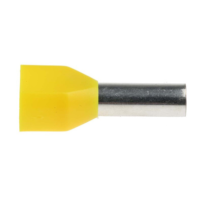 RS PRO Insulated Crimp Bootlace Ferrule, 14mm Pin Length, 4.9mm Pin Diameter, 2 x 6mm² Wire Size, Yellow