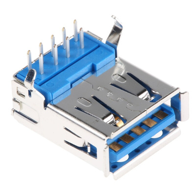 TE Connectivity Right Angle, Through Hole, Socket Type A 3.0 USB Connector