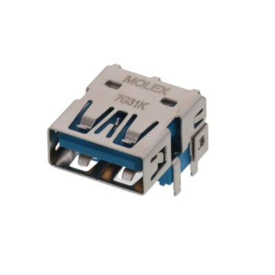 Molex Right Angle, Through Hole, Socket Type A 3.0 USB Connector
