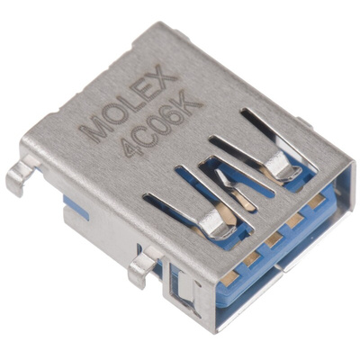 Molex Right Angle, Through Hole, Socket Type A 3.0 USB Connector