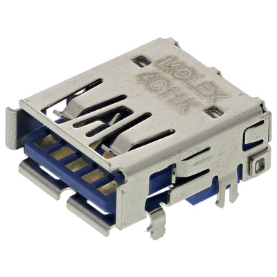 Molex Right Angle, Through Hole, Socket Type A 3.0 USB Connector