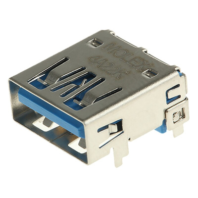 Molex Right Angle, Through Hole, Socket Type A 3.0 USB Connector