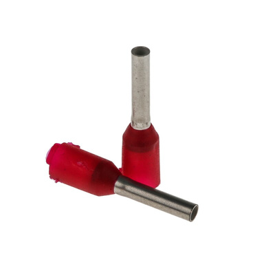Weidmuller Insulated Crimp Bootlace Ferrule, 8mm Pin Length, 1.4mm Pin Diameter, 1mm² Wire Size, Red