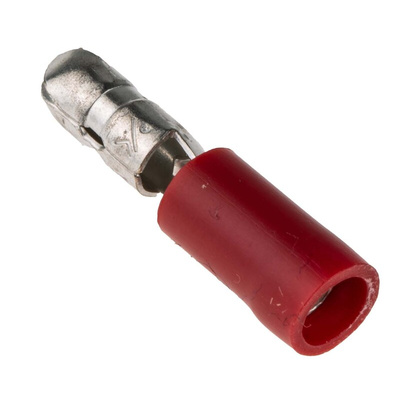 RS PRO Insulated Male Crimp Bullet Connector, 0.5mm² to 1.5mm², 22AWG to 16AWG, 4.3mm Bullet diameter, Red
