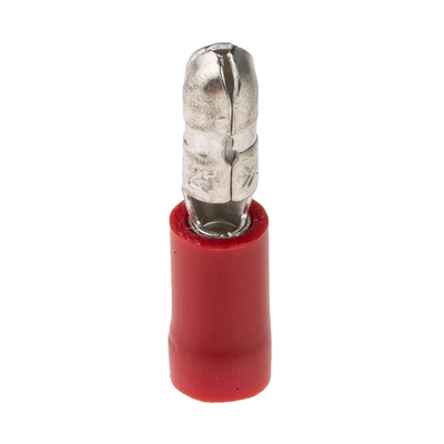 RS PRO Insulated Male Crimp Bullet Connector, 0.5mm² to 1.5mm², 22AWG to 16AWG, 4.3mm Bullet diameter, Red