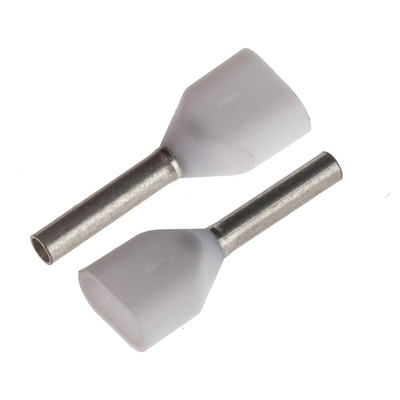 JST, TWE Insulated Crimp Bootlace Ferrule, 8mm Pin Length, 1.5mm Pin Diameter, 2 x 0.5mm² Wire Size, White