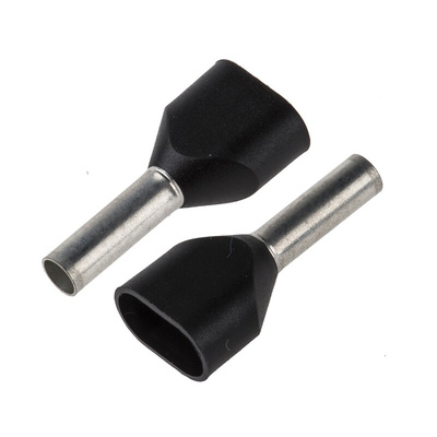 JST, TWE Insulated Crimp Bootlace Ferrule, 8mm Pin Length, 2.3mm Pin Diameter, 2 x 1.5mm² Wire Size, Black