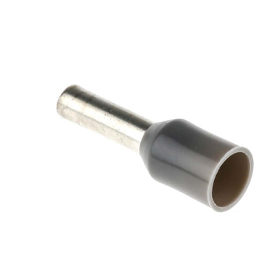 JST, TWE Insulated Crimp Bootlace Ferrule, 12mm Pin Length, 3.8mm Pin Diameter, 2 x 4mm² Wire Size, Grey