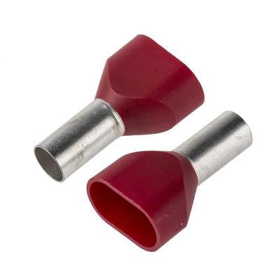 JST, TWE Insulated Crimp Bootlace Ferrule, 12mm Pin Length, 5.8mm Pin Diameter, 2 x 10mm² Wire Size, Red