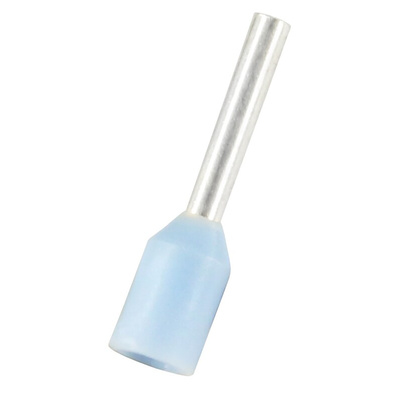 RS PRO Insulated Crimp Bootlace Ferrule, 6mm Pin Length, 1.1mm Pin Diameter, 0.25mm² Wire Size, Light Blue