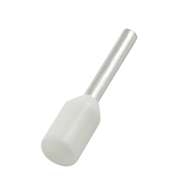 RS PRO Insulated Crimp Bootlace Ferrule, 12mm Pin Length, 1.3mm Pin Diameter, 0.5mm² Wire Size, White