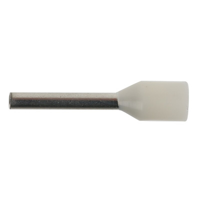 RS PRO Insulated Crimp Bootlace Ferrule, 10mm Pin Length, 1.5mm Pin Diameter, 0.75mm² Wire Size, White