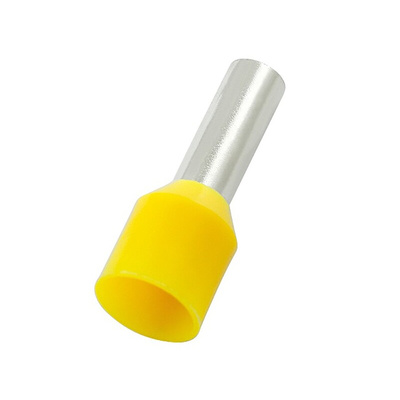 RS PRO Insulated Crimp Bootlace Ferrule, 8mm Pin Length, 1.7mm Pin Diameter, 1mm² Wire Size, Yellow