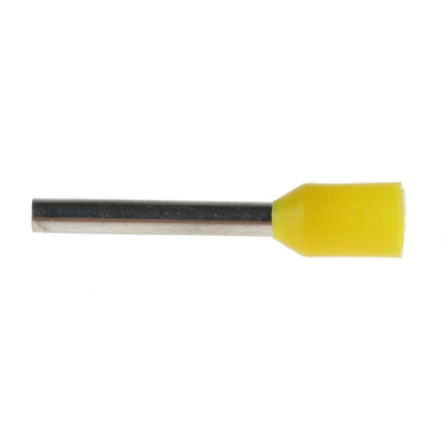 RS PRO Insulated Crimp Bootlace Ferrule, 12mm Pin Length, 1.7mm Pin Diameter, 1mm² Wire Size, Yellow