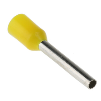 RS PRO Insulated Crimp Bootlace Ferrule, 12mm Pin Length, 1.7mm Pin Diameter, 1mm² Wire Size, Yellow