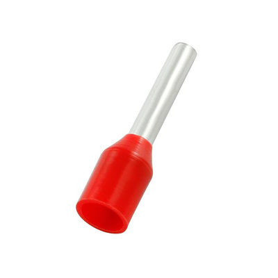 RS PRO Insulated Crimp Bootlace Ferrule, 8mm Pin Length, 2mm Pin Diameter, 1.5mm² Wire Size, Red
