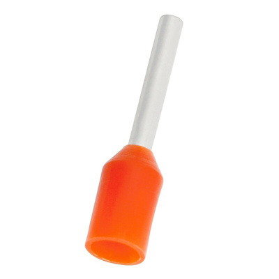 RS PRO Insulated Crimp Bootlace Ferrule, 8mm Pin Length, 3.2mm Pin Diameter, 4mm² Wire Size, Orange