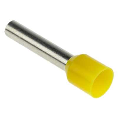 RS PRO Insulated Crimp Bootlace Ferrule, 18mm Pin Length, 3.9mm Pin Diameter, 6mm² Wire Size, Yellow