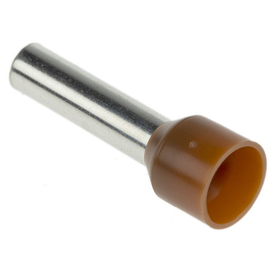 RS PRO Insulated Crimp Bootlace Ferrule, 18mm Pin Length, 4.9mm Pin Diameter, 10mm² Wire Size, Brown