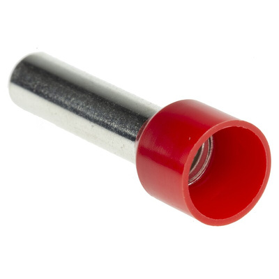 RS PRO Insulated Crimp Bootlace Ferrule, 18mm Pin Length, 4.9mm Pin Diameter, 10mm² Wire Size, Red