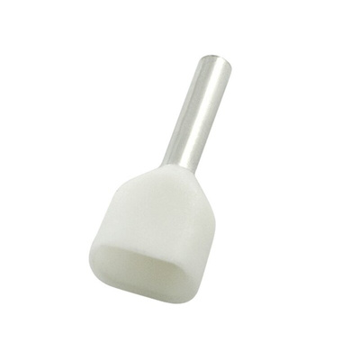 RS PRO Insulated Crimp Bootlace Ferrule, 8mm Pin Length, 2.1mm Pin Diameter, 2 x 0.75mm² Wire Size, White