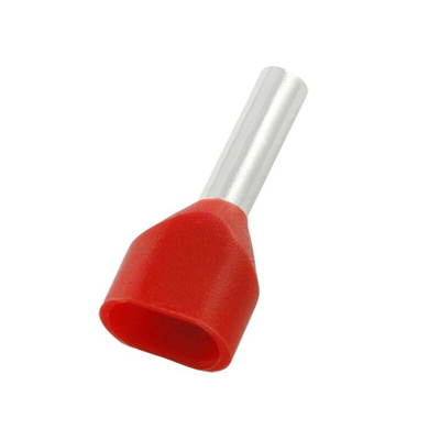 RS PRO Insulated Crimp Bootlace Ferrule, 8mm Pin Length, 2.6mm Pin Diameter, 2 x 1.5mm² Wire Size, Red