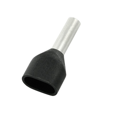 RS PRO Insulated Crimp Bootlace Ferrule, 12mm Pin Length, 2.6mm Pin Diameter, 2 x 1.5mm² Wire Size, Black
