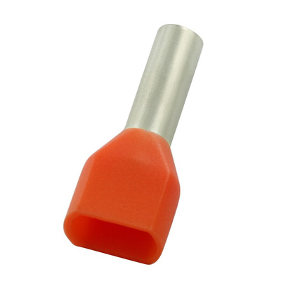 RS PRO Insulated Crimp Bootlace Ferrule, 12mm Pin Length, 4.2mm Pin Diameter, 2 x 4mm² Wire Size, Orange