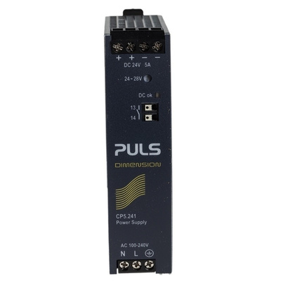 PULS CP DIN Rail Power Supply with Active Power Factor Correction (PFC) 100 → 240V ac Input Voltage, 24V dc