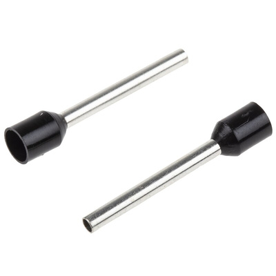 RS PRO Insulated Crimp Bootlace Ferrule, 18mm Pin Length, 2mm Pin Diameter, 1.5mm² Wire Size, Black