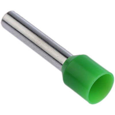 RS PRO Insulated Crimp Bootlace Ferrule, 18mm Pin Length, 3.9mm Pin Diameter, 6mm² Wire Size, Green
