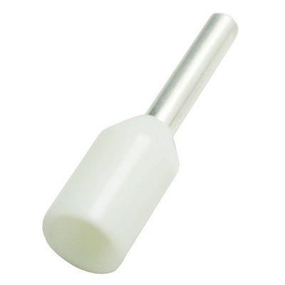 RS PRO Insulated Bootlace Ferrule, 6mm Pin Length, 1.3mm Pin Diameter, 0.5mm² Wire Size, White