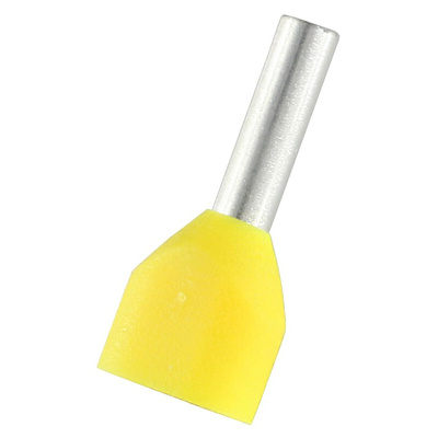 RS PRO Insulated Bootlace Ferrule, 8mm Pin Length, 1.7mm Pin Diameter, 1mm² Wire Size, Yellow