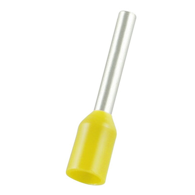 RS PRO Insulated Bootlace Ferrule, 10mm Pin Length, 1.7mm Pin Diameter, 1mm² Wire Size, Yellow