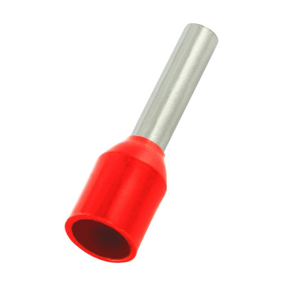 RS PRO Insulated Bootlace Ferrule, 8mm Pin Length, 2mm Pin Diameter, 1.5mm² Wire Size, Red