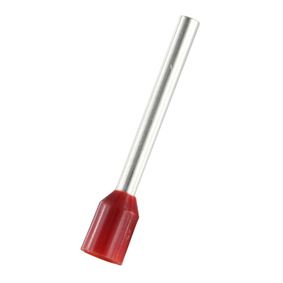 RS PRO Insulated Bootlace Ferrule, 18mm Pin Length, 2mm Pin Diameter, 1.5mm² Wire Size, Red