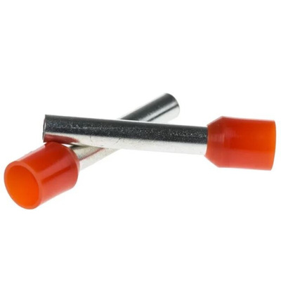 RS PRO Insulated Bootlace Ferrule, 18mm Pin Length, 3.2mm Pin Diameter, 4mm² Wire Size, Orange