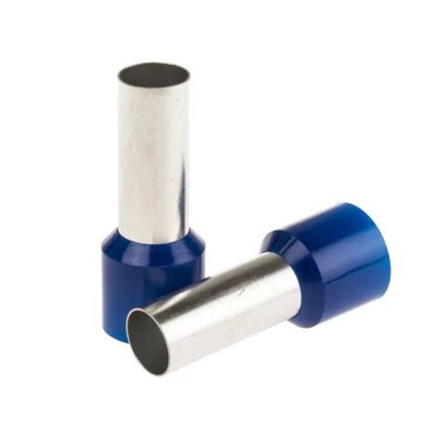 RS PRO Insulated Bootlace Ferrule, 25mm Pin Length, 10.9mm Pin Diameter, 50mm² Wire Size, Blue