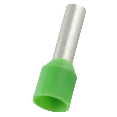 RS PRO Insulated Bootlace Ferrule, 10mm Pin Length, 3.9mm Pin Diameter, 6mm² Wire Size, Green