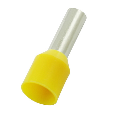 RS PRO Insulated Bootlace Ferrule, 12mm Pin Length, 3.5mm Pin Diameter, 6mm² Wire Size, Yellow