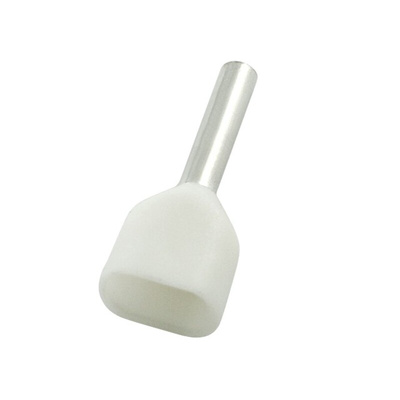 RS PRO Insulated Bootlace Ferrule, 8mm Pin Length, 2.1mm Pin Diameter, 2 x 0.75mm² Wire Size, White