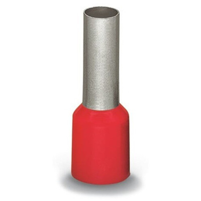 Wago, 216 Insulated Bootlace Ferrule, 12mm Pin Length, 4.5mm Pin Diameter, Red