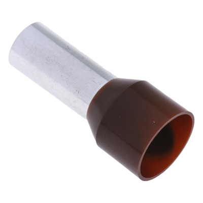 RS PRO Insulated Crimp Bootlace Ferrule, 16mm Pin Length, 7.9mm Pin Diameter, 25mm² Wire Size, Brown