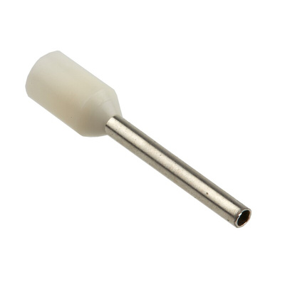 RS PRO Insulated Crimp Bootlace Ferrule, 12mm Pin Length, 1.5mm Pin Diameter, 0.75mm² Wire Size, White