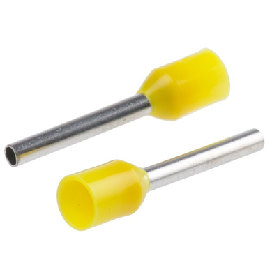 RS PRO Insulated Crimp Bootlace Ferrule, 12mm Pin Length, 1.7mm Pin Diameter, 1mm² Wire Size, Yellow